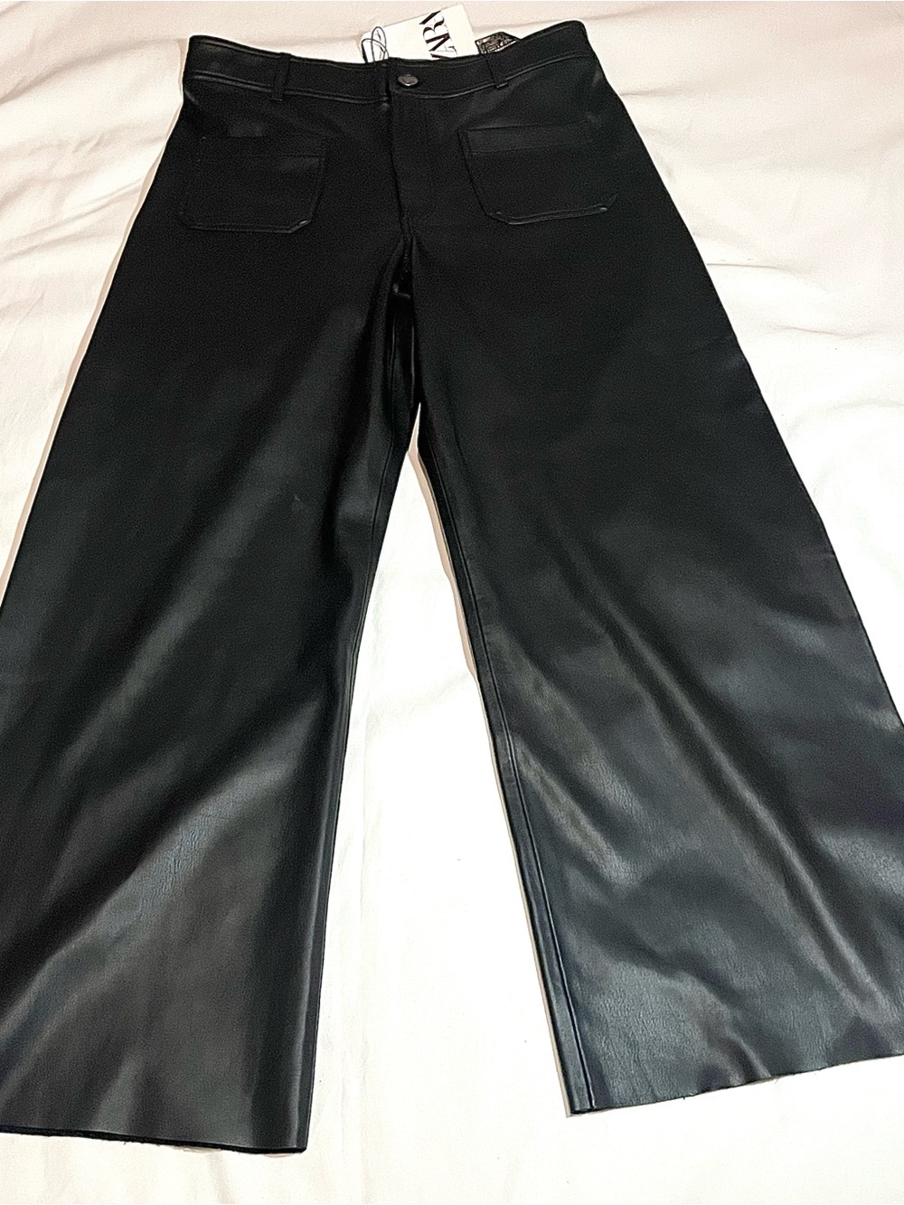 Zara faux leather wide-leg marine straight pants